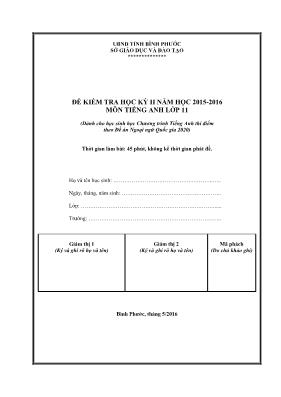 Đề kiểm tra học kỳ II môn Tiếng Anh Lớp 11 (Thí điểm) - Năm học 2015-2016 - Sở GD & ĐT Bình Phước